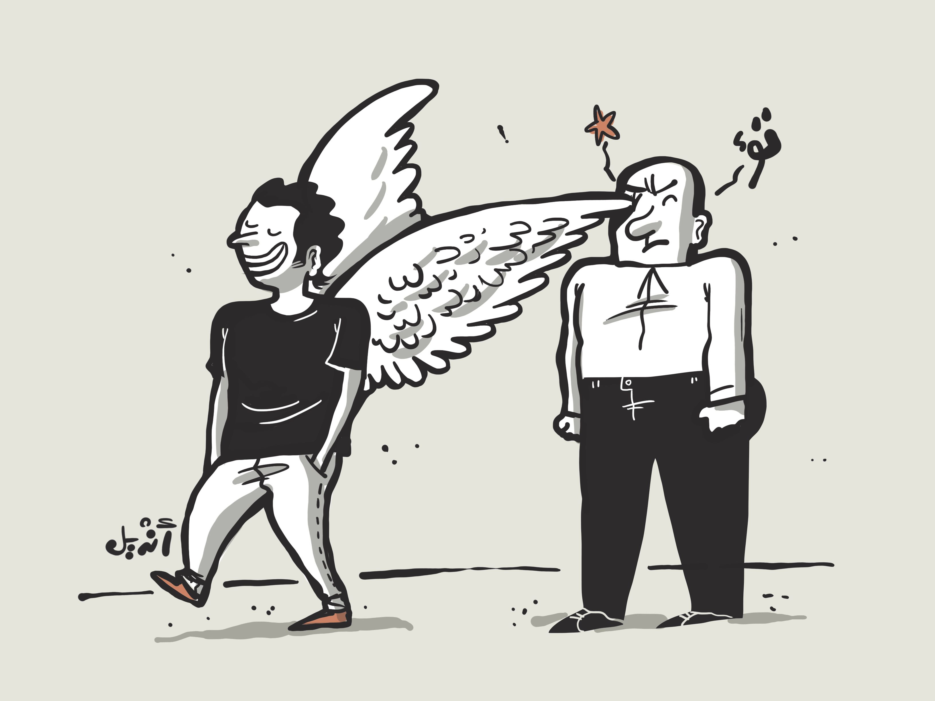 Cartoon: A man walks into a wing