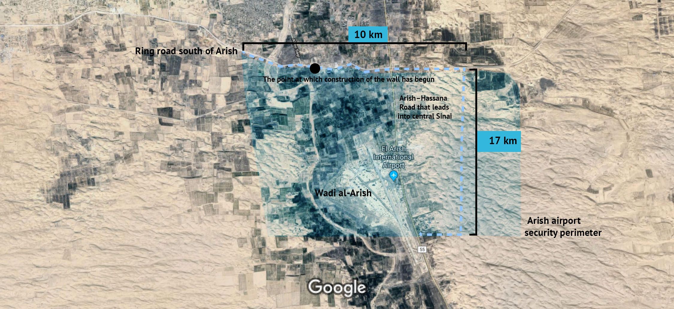 6-meter-high barrier to seal off airport area south of Arish under construction